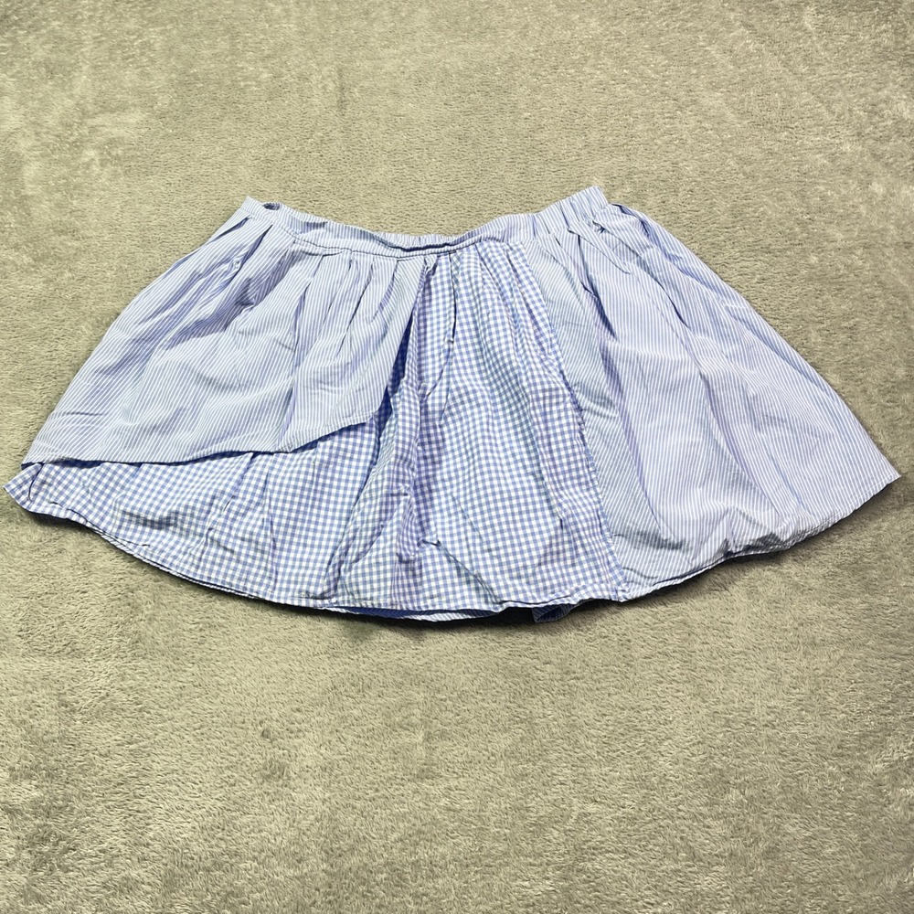 American Eagle Blue Striped Gingham Ruffle Mini Skirt Women's Large Tennis Daily